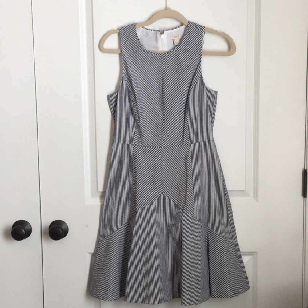 J Crew seersucker blue/white dress, sz2
